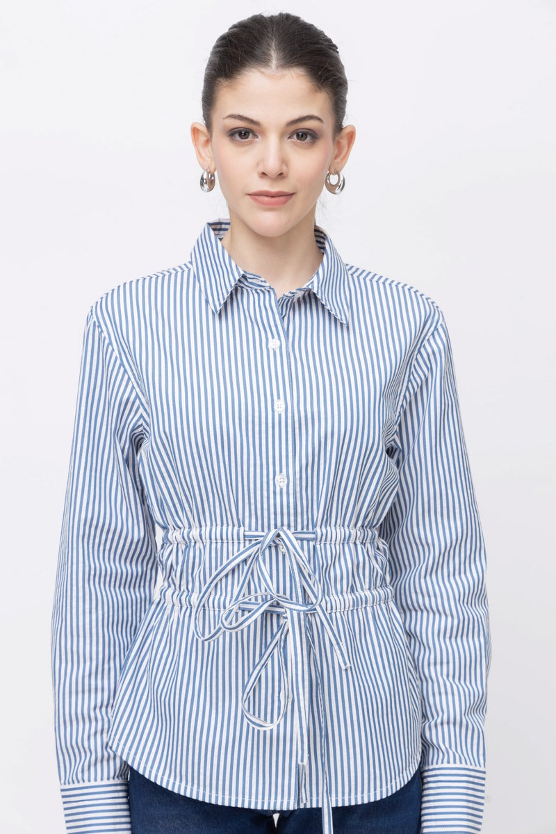 7OUNCE Striped Full Sleeve Shirt for Women - Blue and White - Image 1
